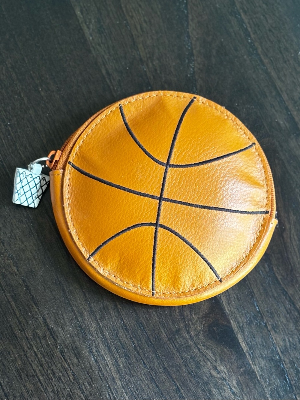 Rolfs Leather Basketball Zippered Coin Pouch Change Purse Bag Charm Mini Hoop
